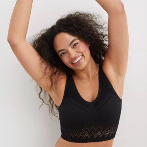 Aerie Black Real Good Superchill Seamless Bra Top Size M